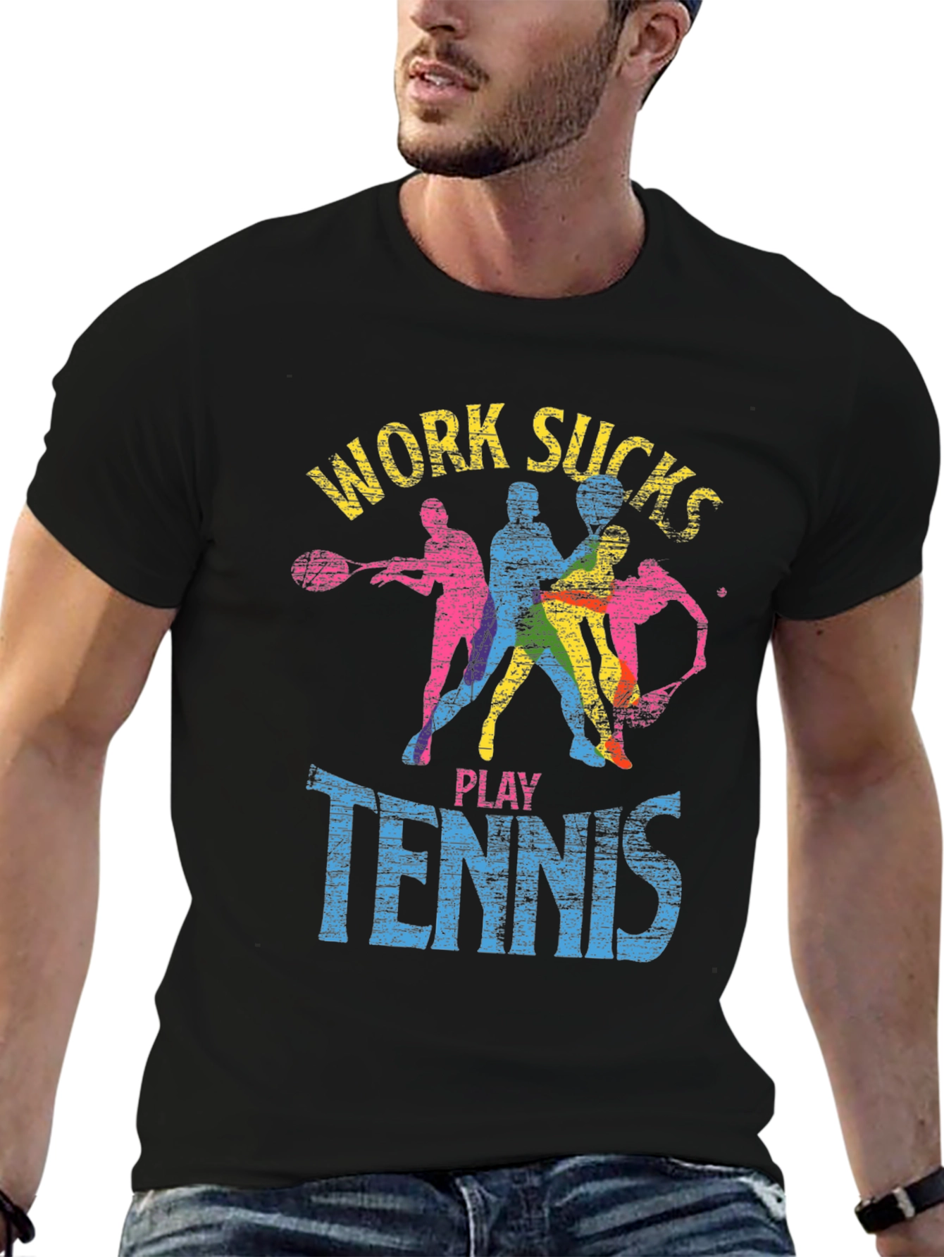 Work Sucks Play Tennis Graphic T-Shirt