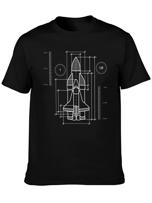 Space Shuttle Blueprint Graphic Tee - Black Cotton T-Shirt