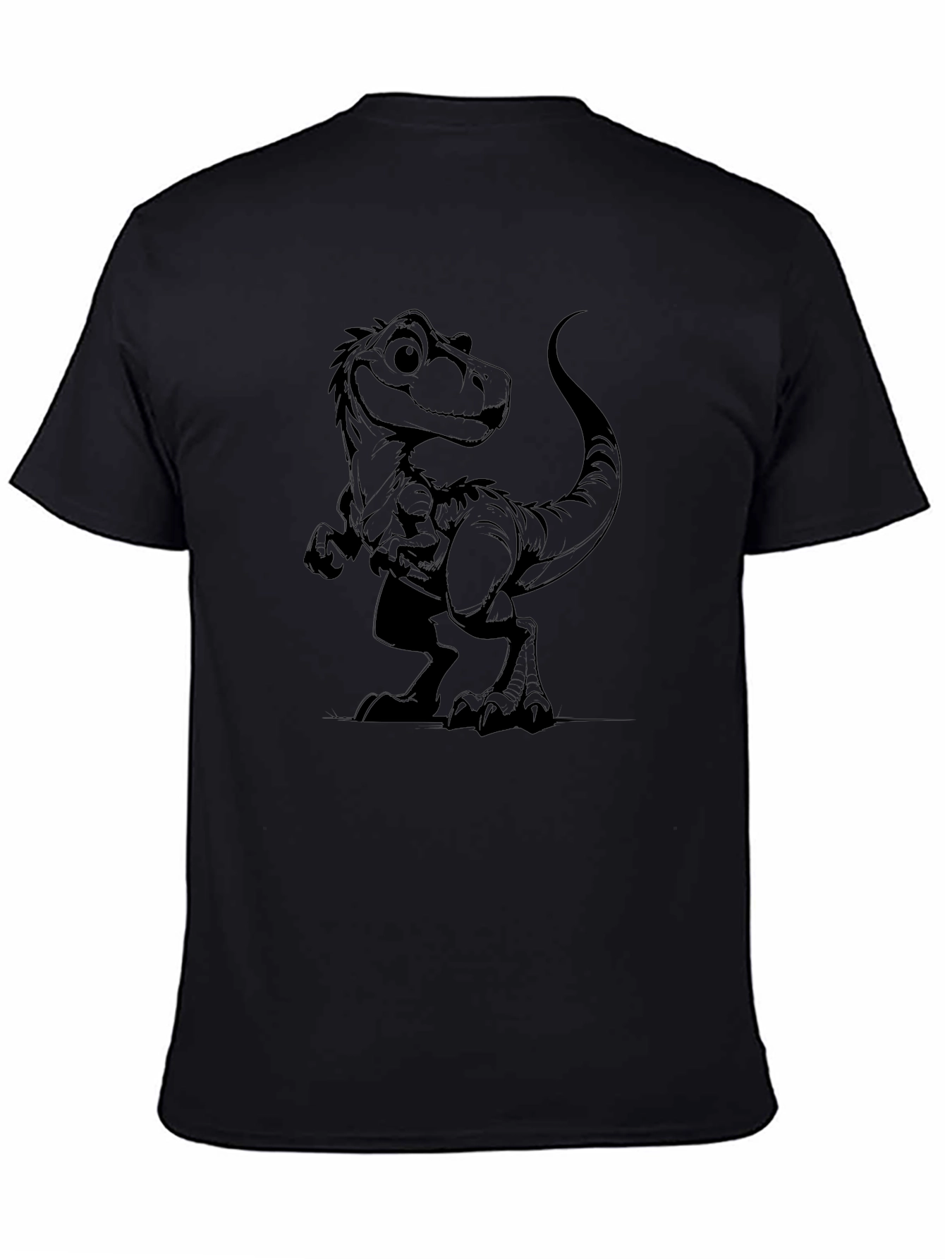 Black T-Shirt with Cartoon Dinosaur Graphic