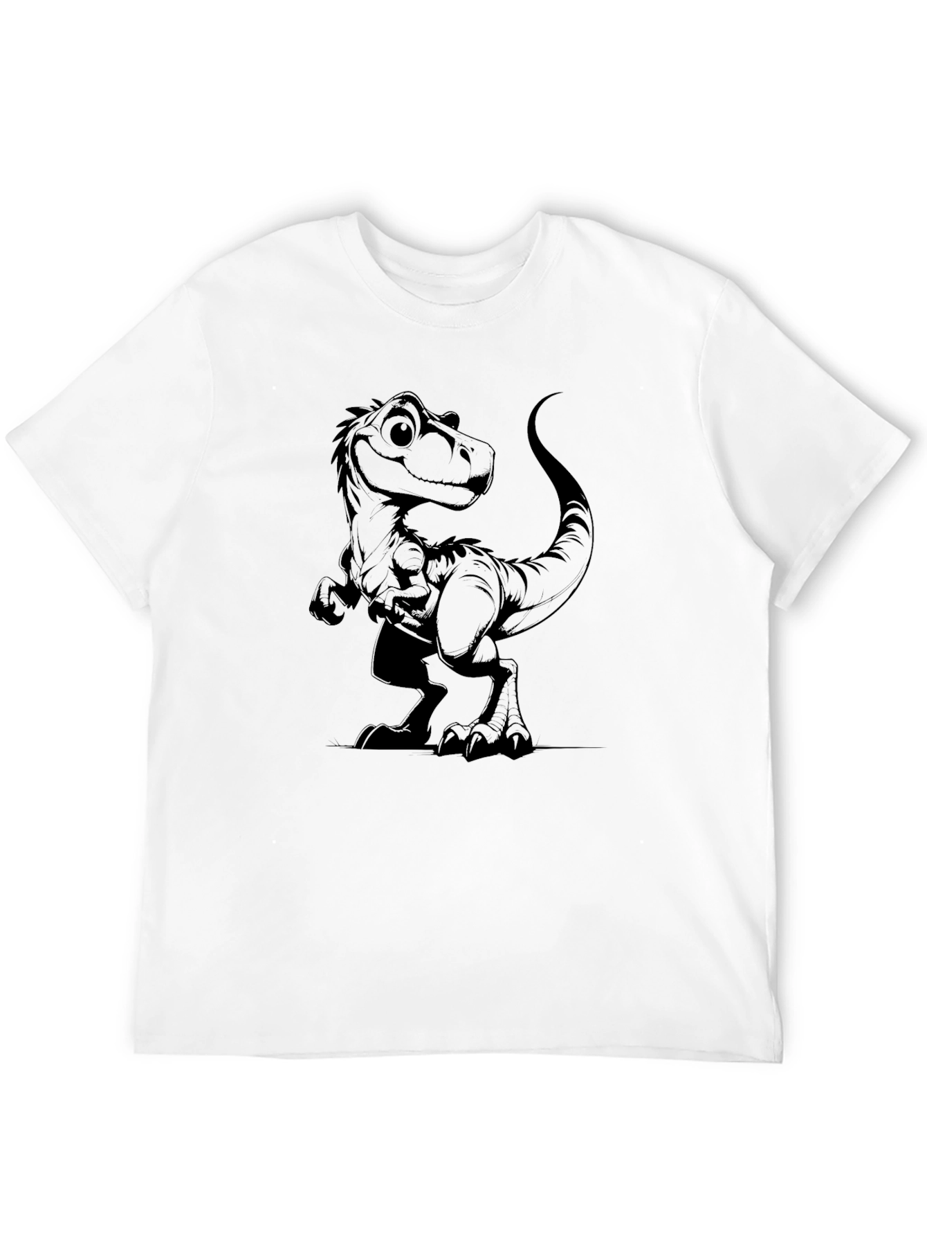 Black T-Shirt with Cartoon Dinosaur Graphic