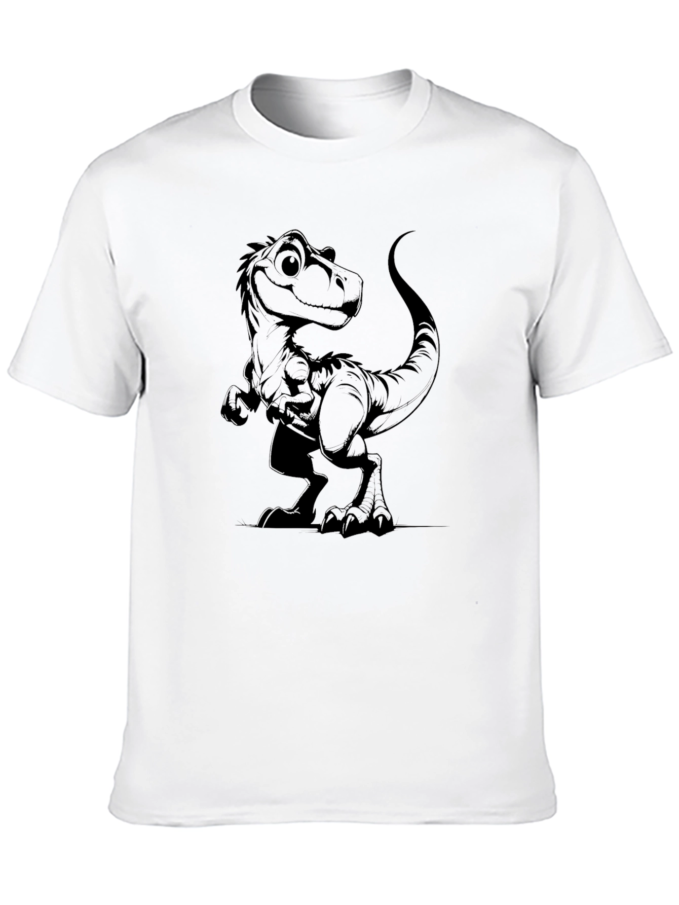 Black T-Shirt with Cartoon Dinosaur Graphic