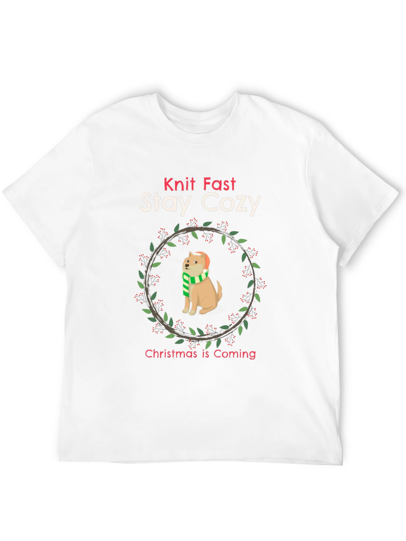 Knit Fast Stay Cozy Christmas Dog T-Shirt