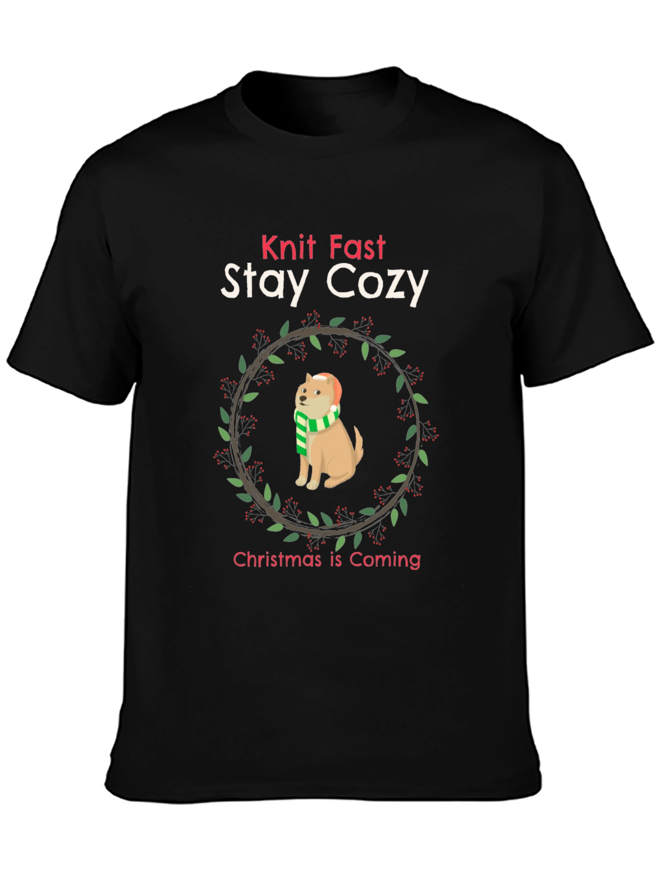 Knit Fast Stay Cozy Christmas Dog T-Shirt