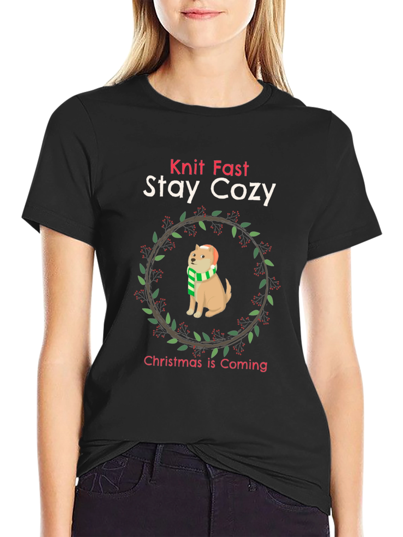 Knit Fast Stay Cozy Christmas Dog T-Shirt