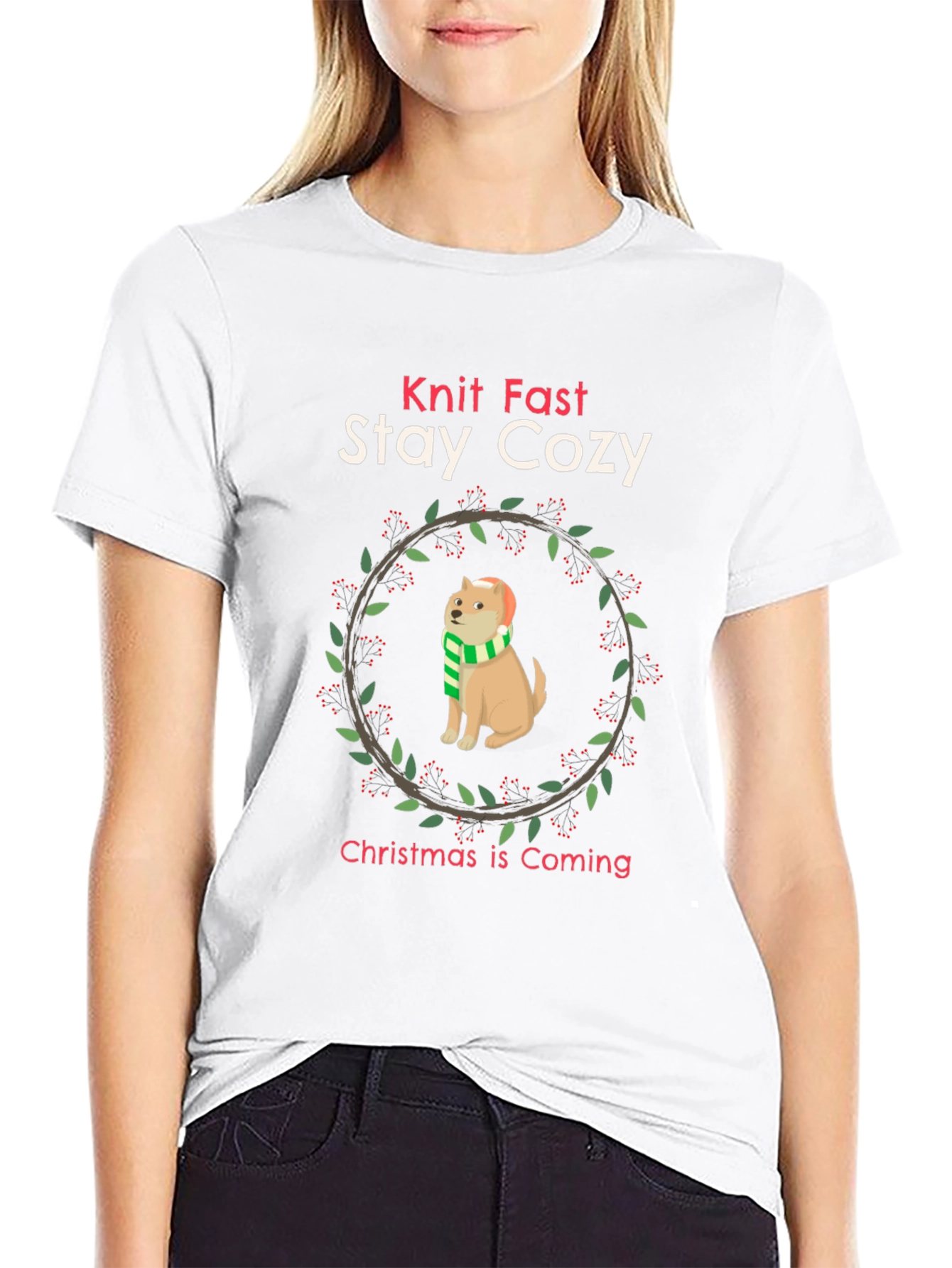 Knit Fast Stay Cozy Christmas Dog T-Shirt