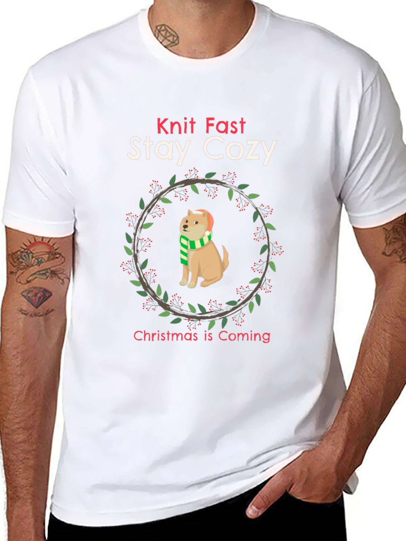 Knit Fast Stay Cozy Christmas Dog T-Shirt