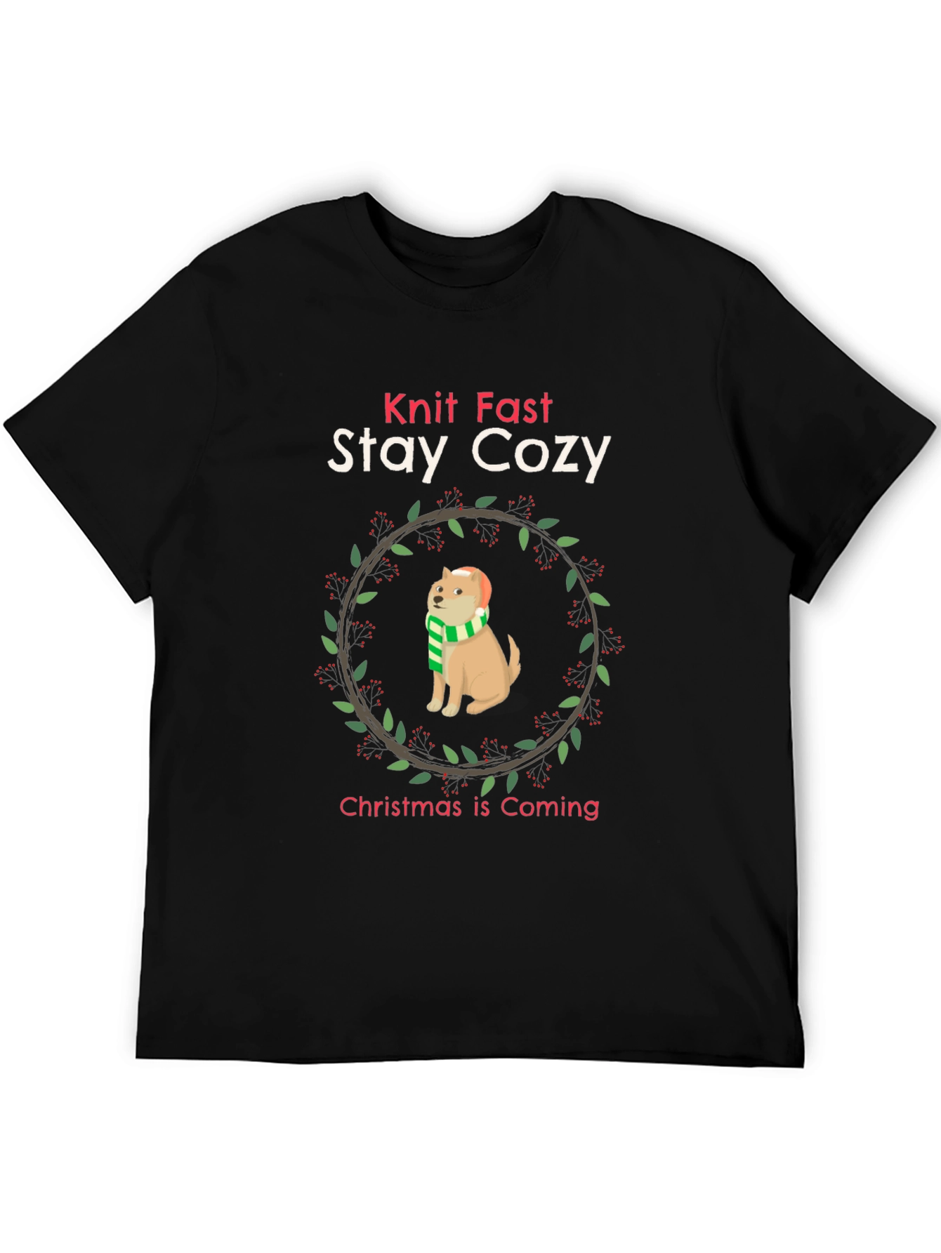 Knit Fast Stay Cozy Christmas Dog T-Shirt