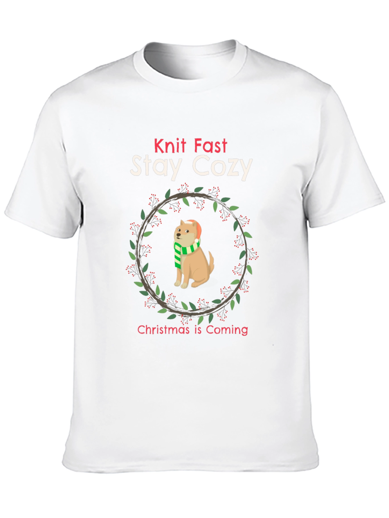 Knit Fast Stay Cozy Christmas Dog T-Shirt