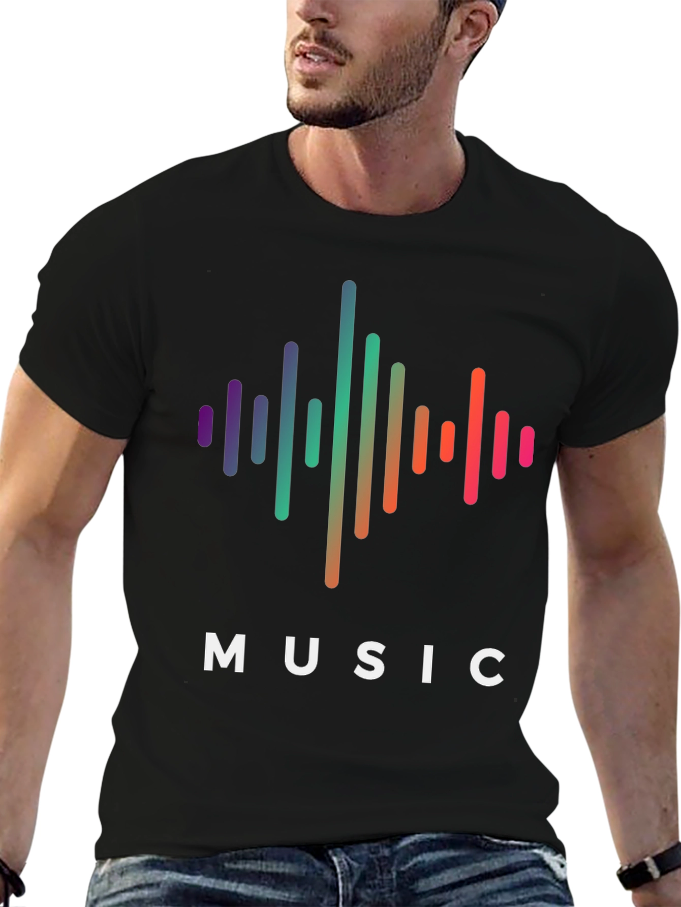 Music Wave Graphic Tee - Black Cotton T-Shirt