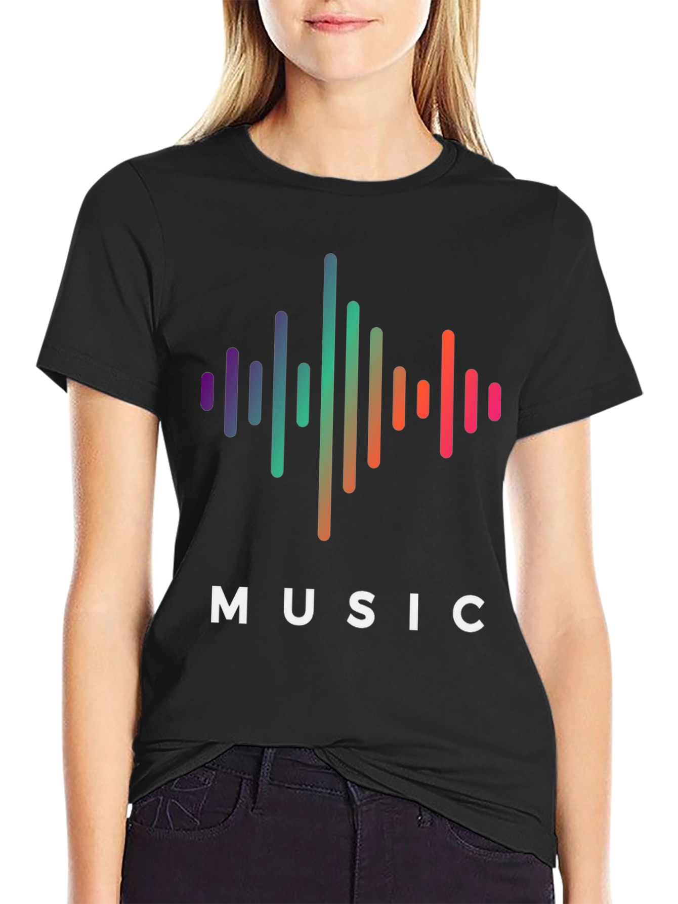 Music Wave Graphic Tee - Black Cotton T-Shirt
