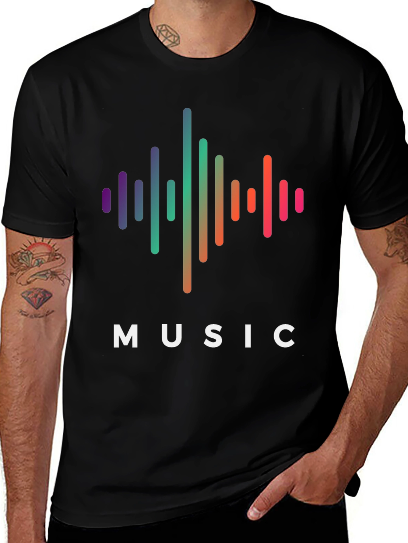 Music Wave Graphic Tee - Black Cotton T-Shirt
