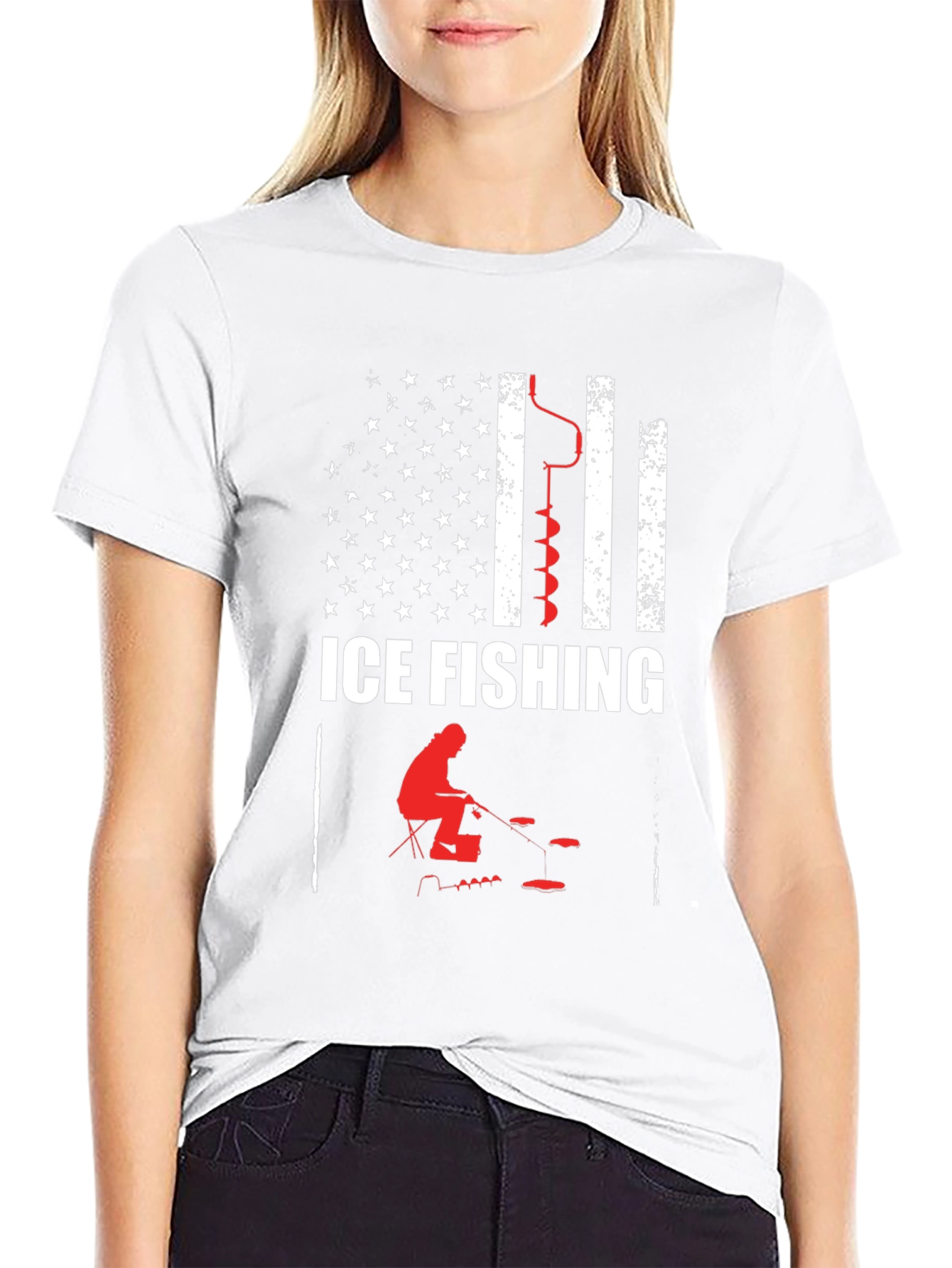Ice Fishing American Flag Graphic T-Shirt