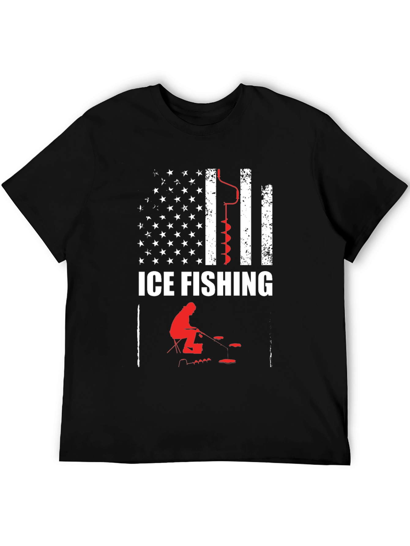 Ice Fishing American Flag Graphic T-Shirt