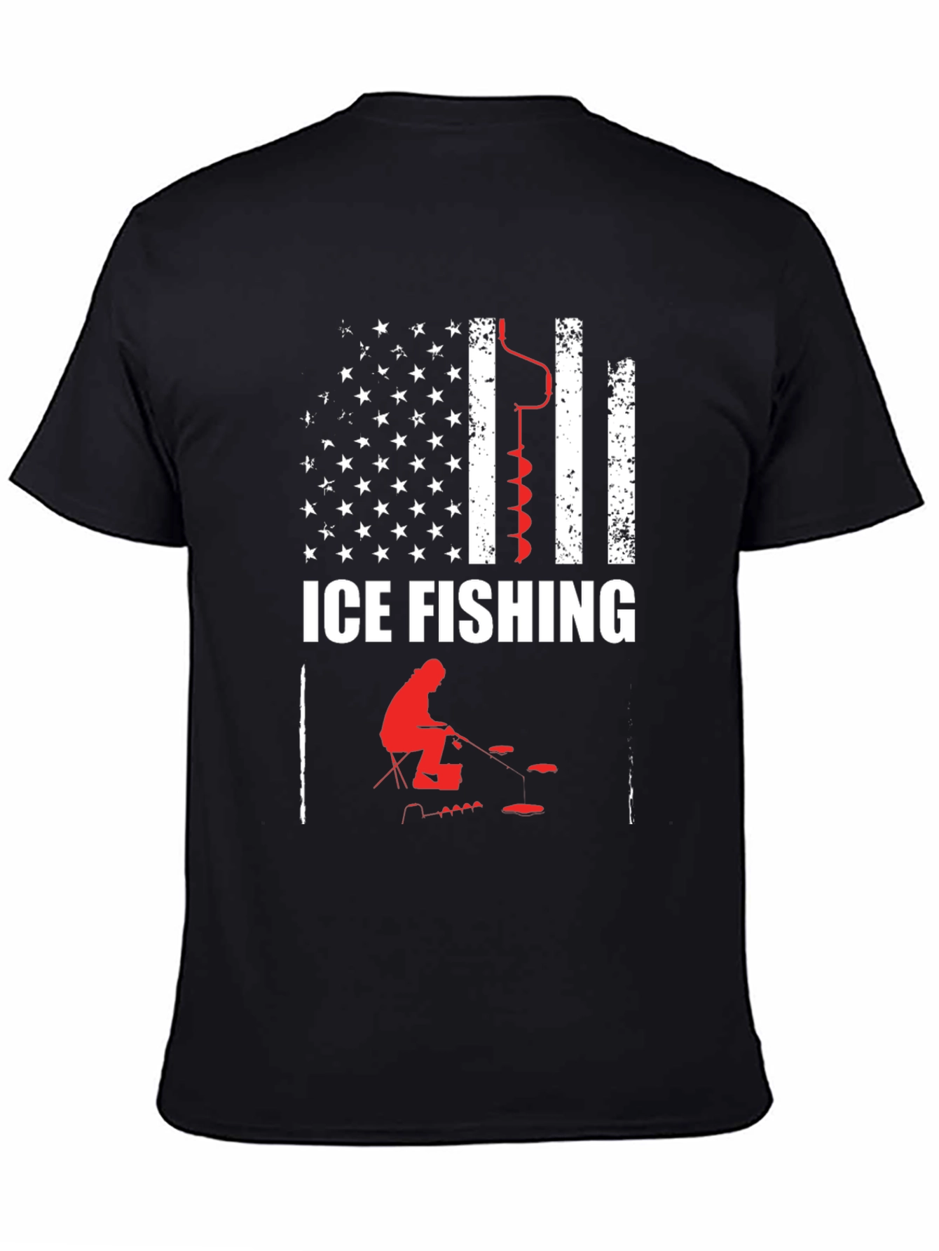 Ice Fishing American Flag Graphic T-Shirt