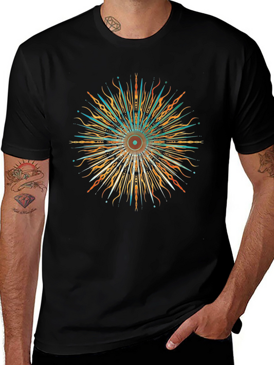 Abstract Sunburst Graphic Black T-Shirt