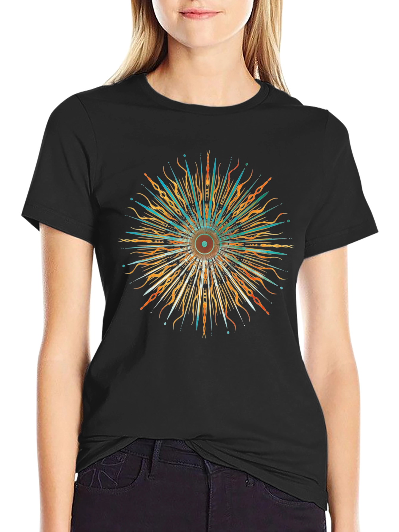 Abstract Sunburst Graphic Black T-Shirt