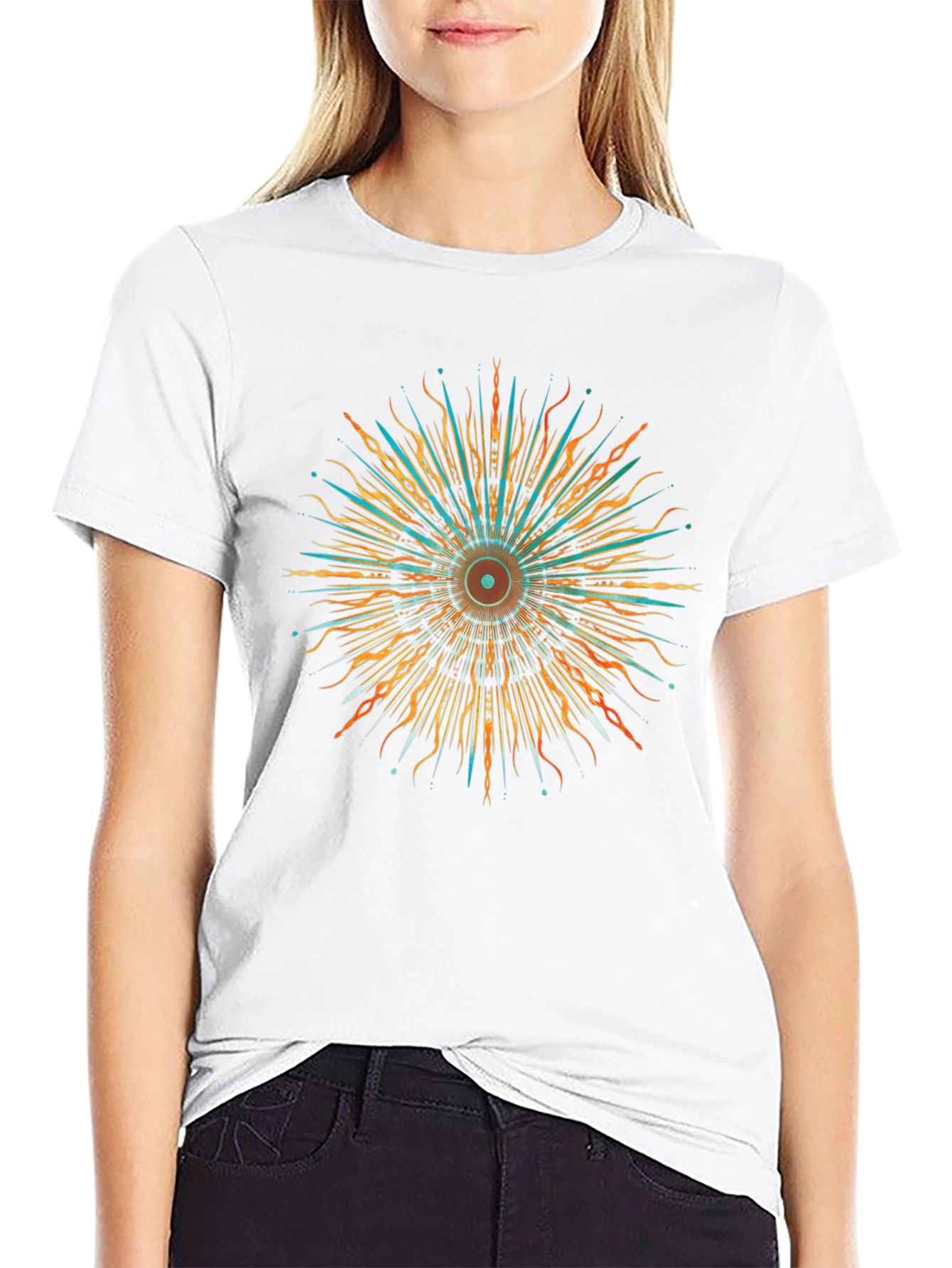 Abstract Sunburst Graphic Black T-Shirt