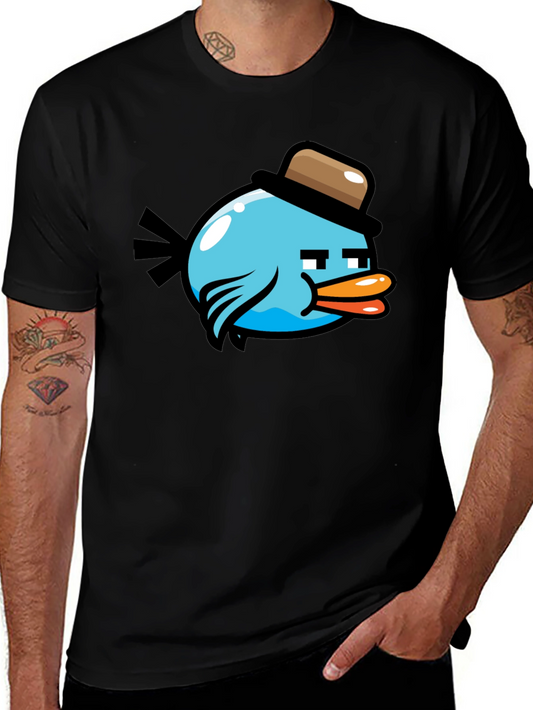 Cartoon Bird Graphic T-Shirt - Mens Black Tee