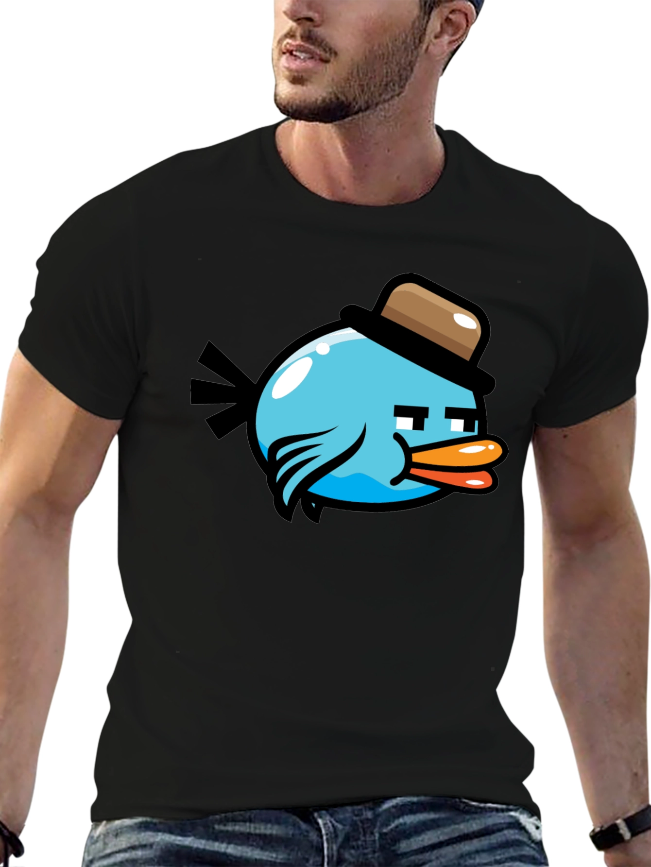 Cartoon Bird Graphic T-Shirt - Mens Black Tee