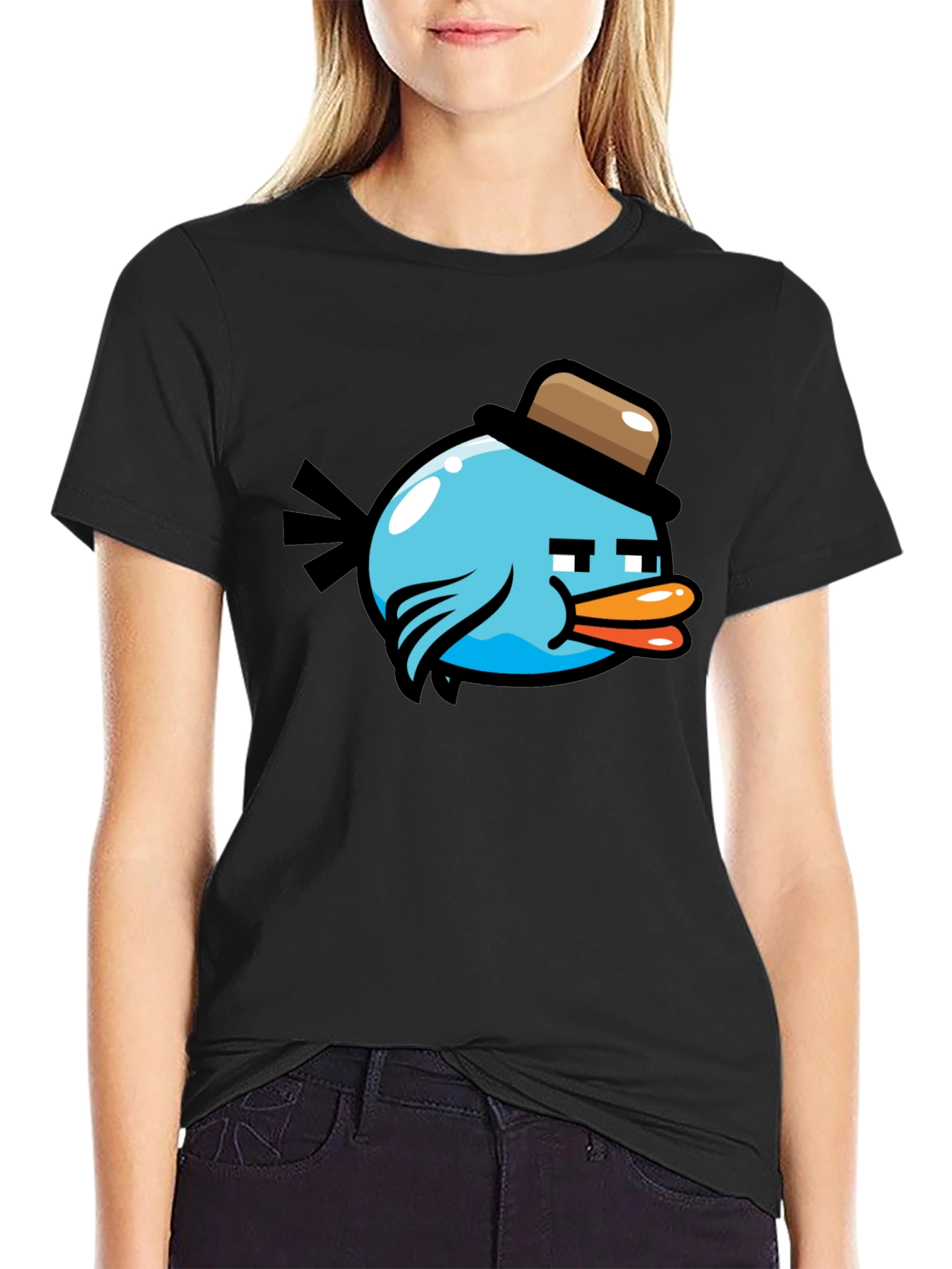 Cartoon Bird Graphic T-Shirt - Mens Black Tee