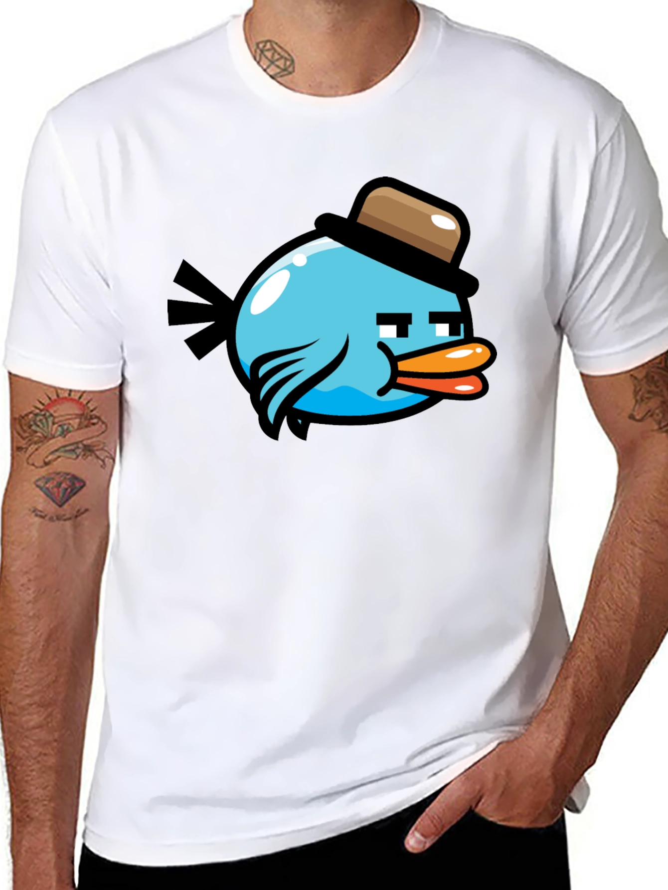 Cartoon Bird Graphic T-Shirt - Mens Black Tee