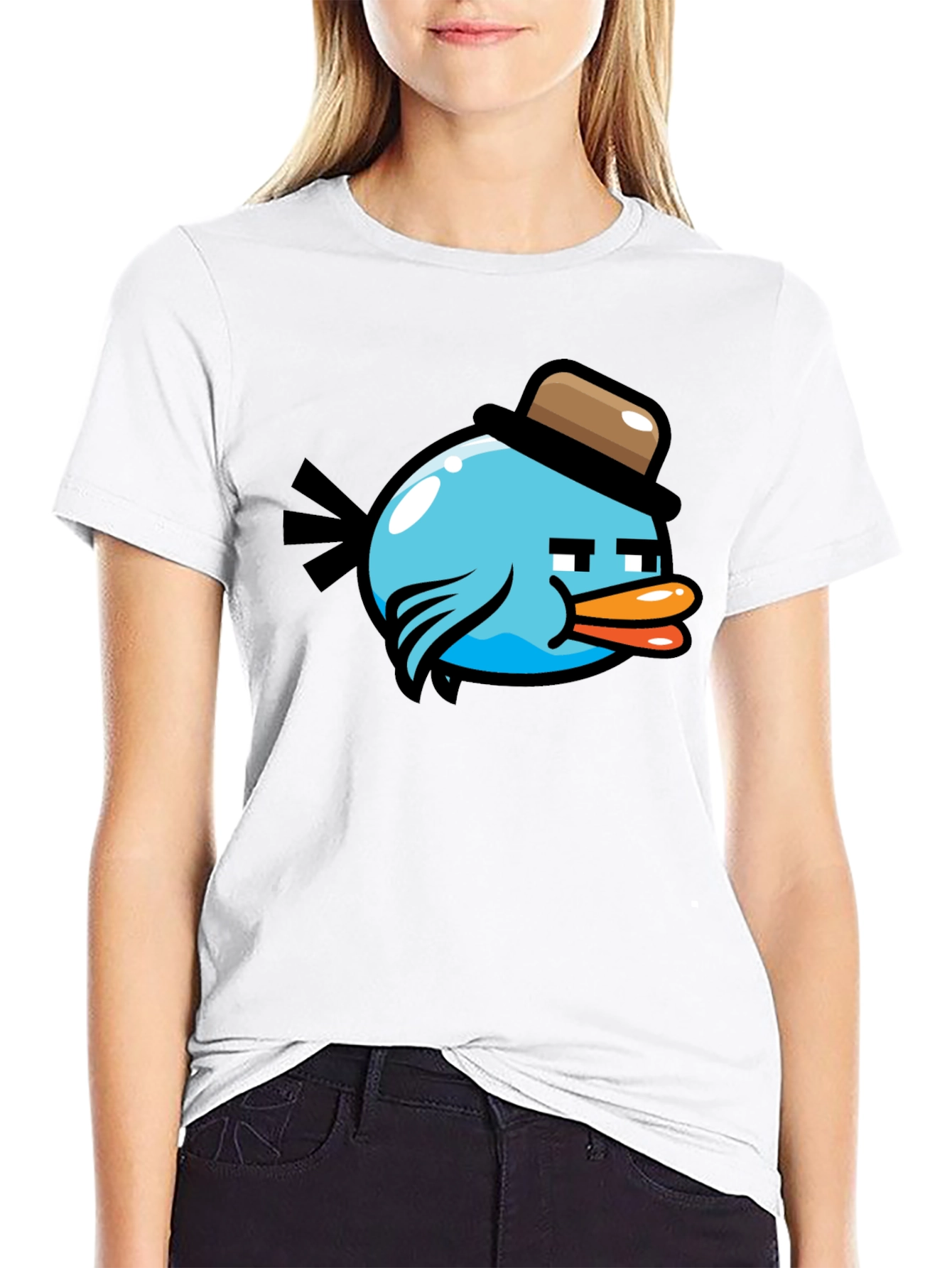 Cartoon Bird Graphic T-Shirt - Mens Black Tee