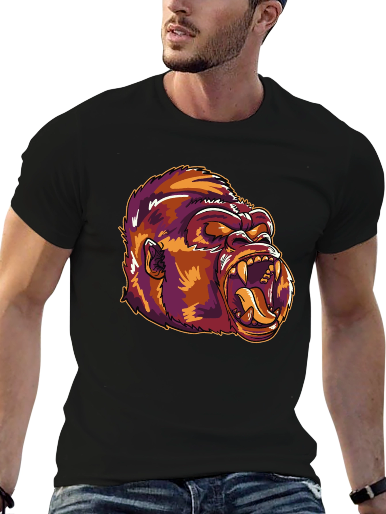 Graphic Gorilla Tee - Black Cotton T-Shirt