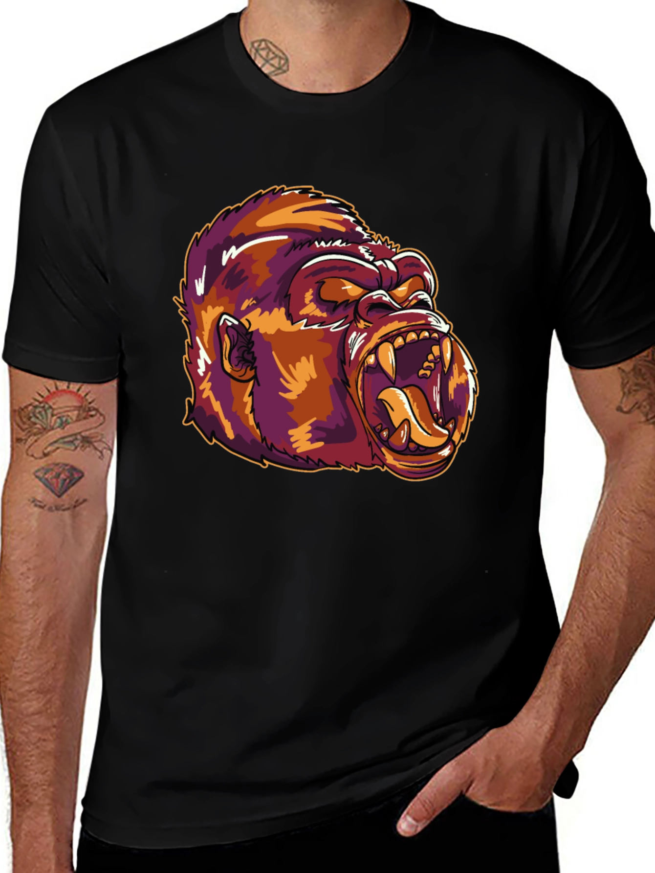 Graphic Gorilla Tee - Black Cotton T-Shirt