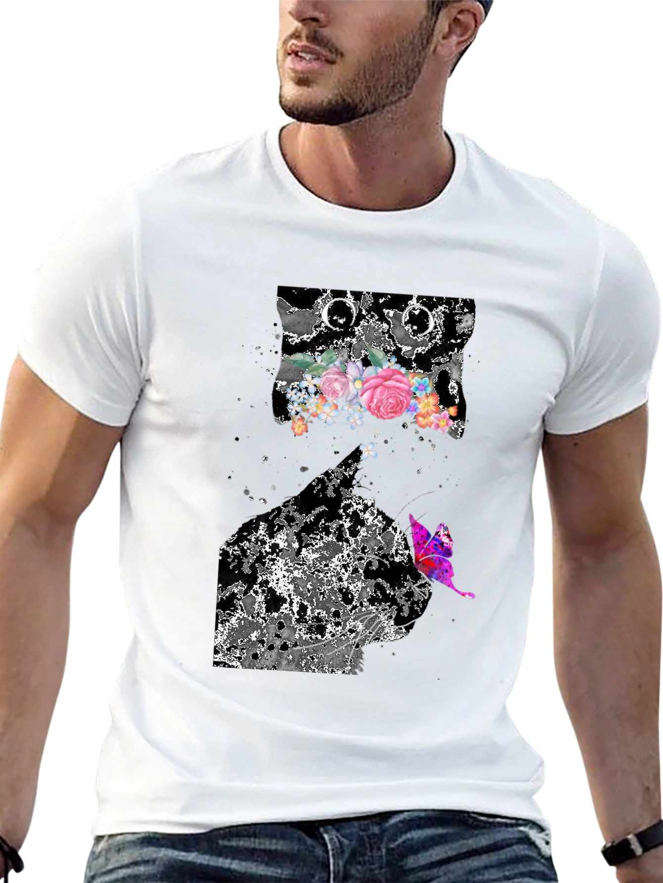 Floral Butterfly Graphic Print Black T-Shirt