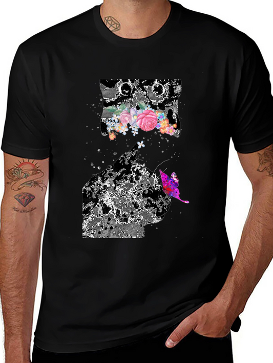 Floral Butterfly Graphic Print Black T-Shirt