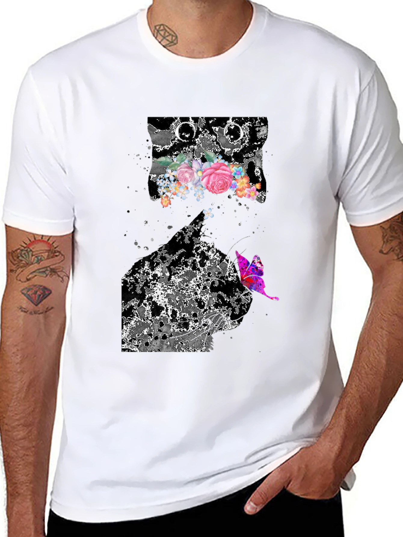 Floral Butterfly Graphic Print Black T-Shirt