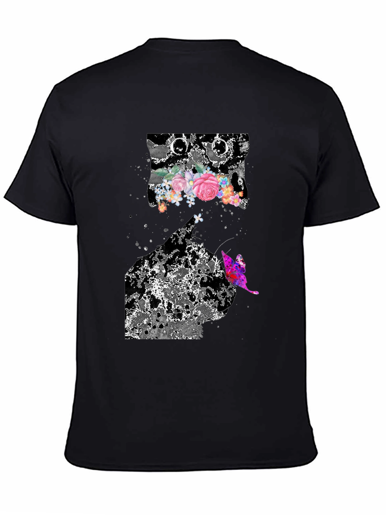 Floral Butterfly Graphic Print Black T-Shirt