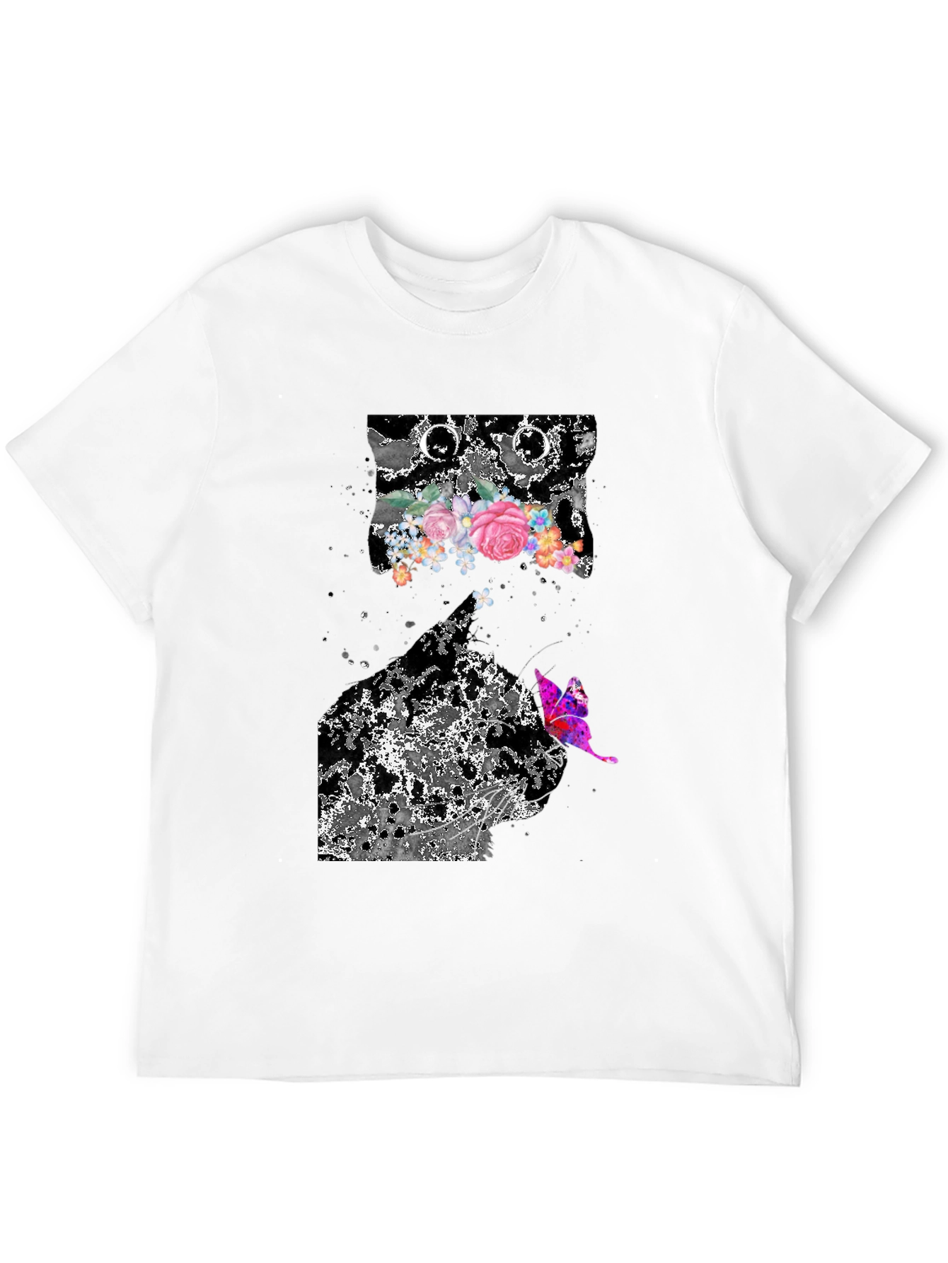 Floral Butterfly Graphic Print Black T-Shirt