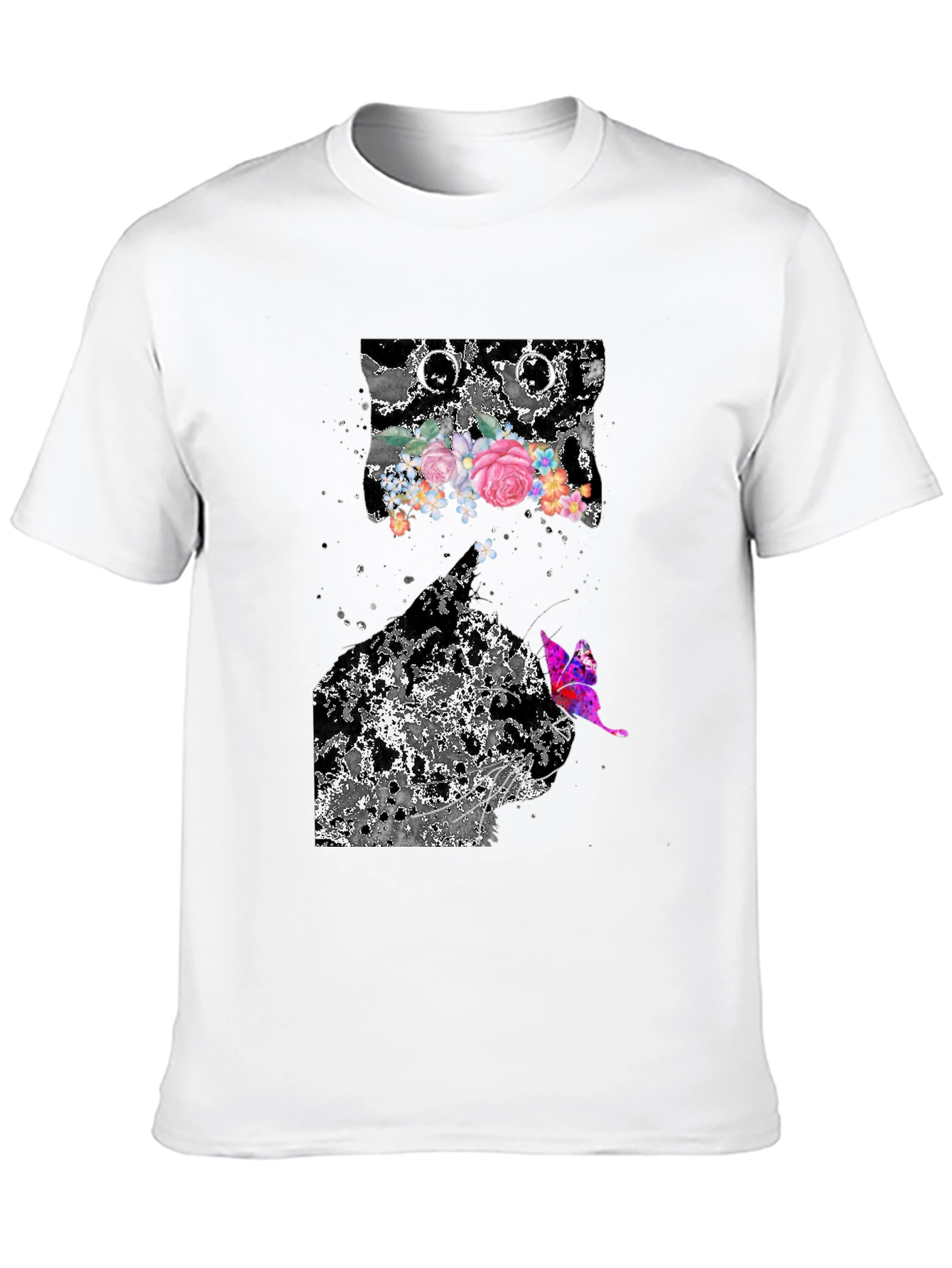 Floral Butterfly Graphic Print Black T-Shirt