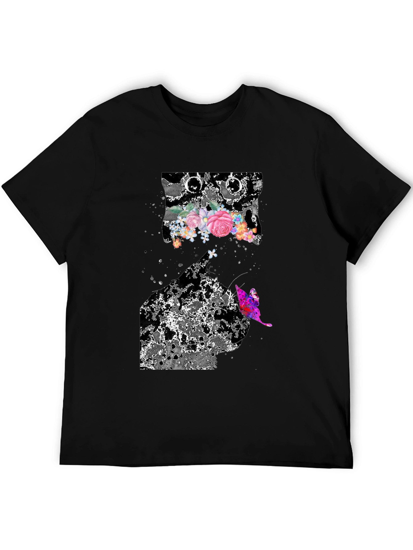 Floral Butterfly Graphic Print Black T-Shirt