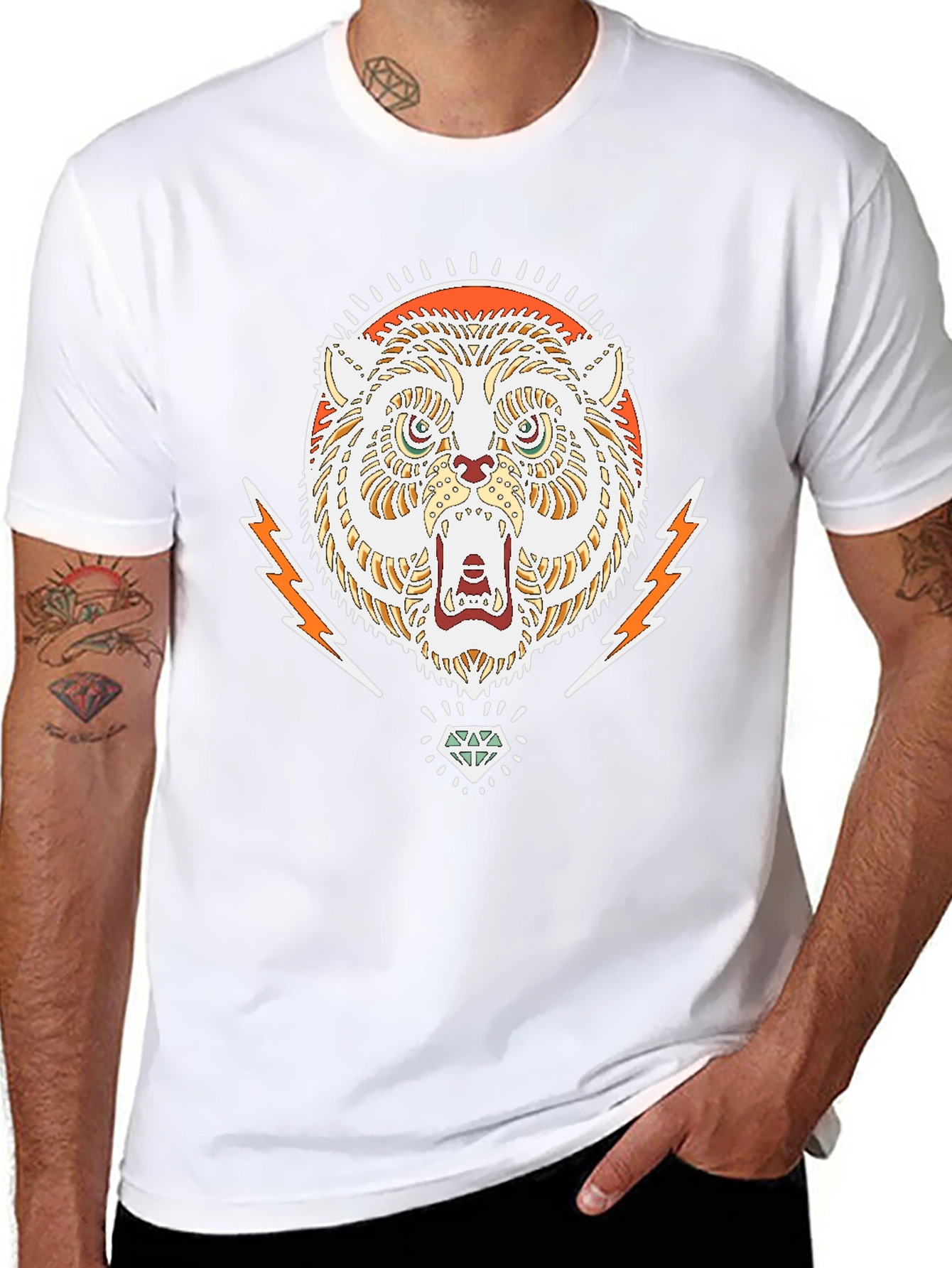 Cool Graphic Tee - Tiger & Diamond Design