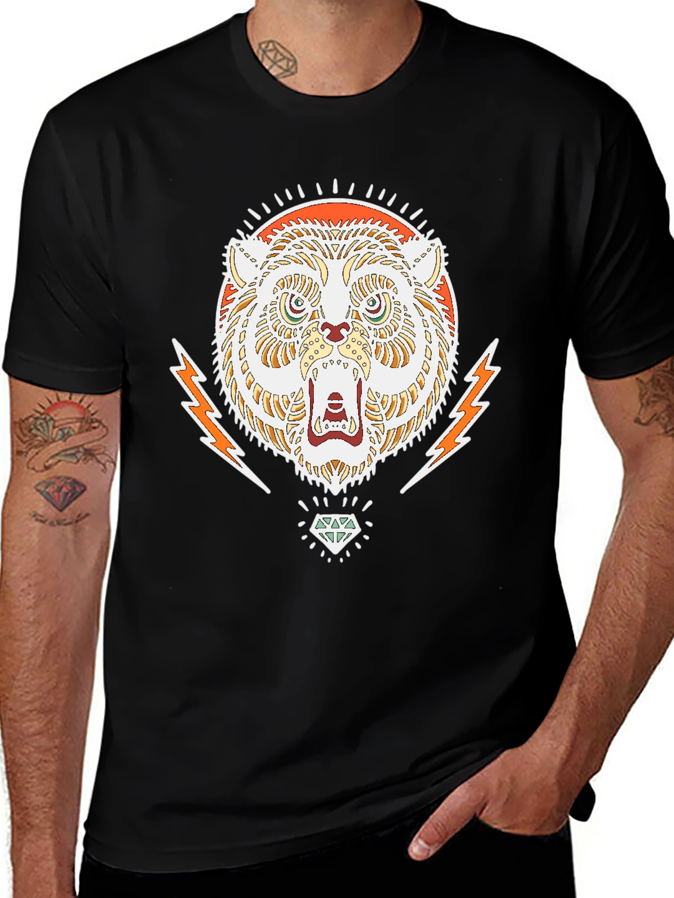 Cool Graphic Tee - Tiger & Diamond Design