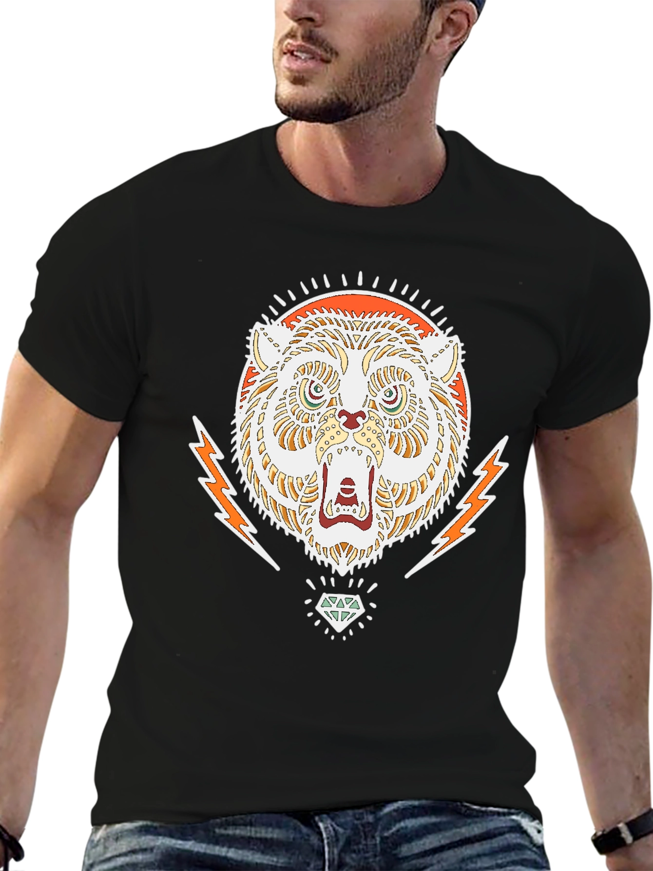 Cool Graphic Tee - Tiger & Diamond Design