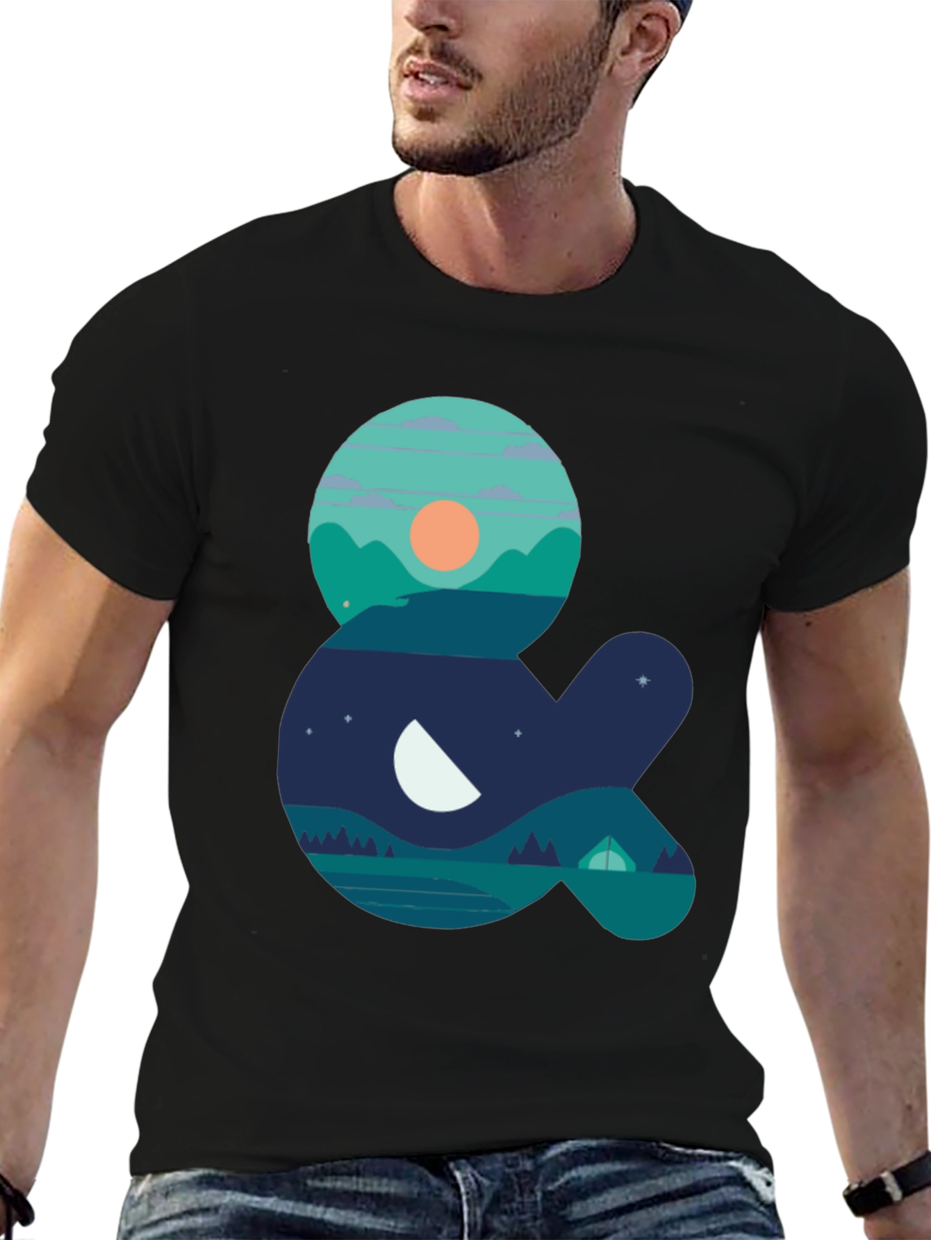 Nature & Camping Graphic T-Shirt - Black