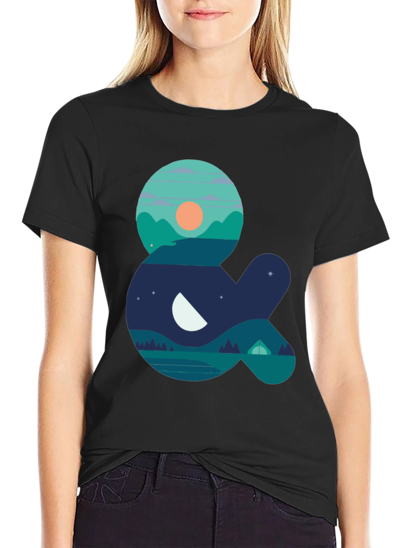 Nature & Camping Graphic T-Shirt - Black