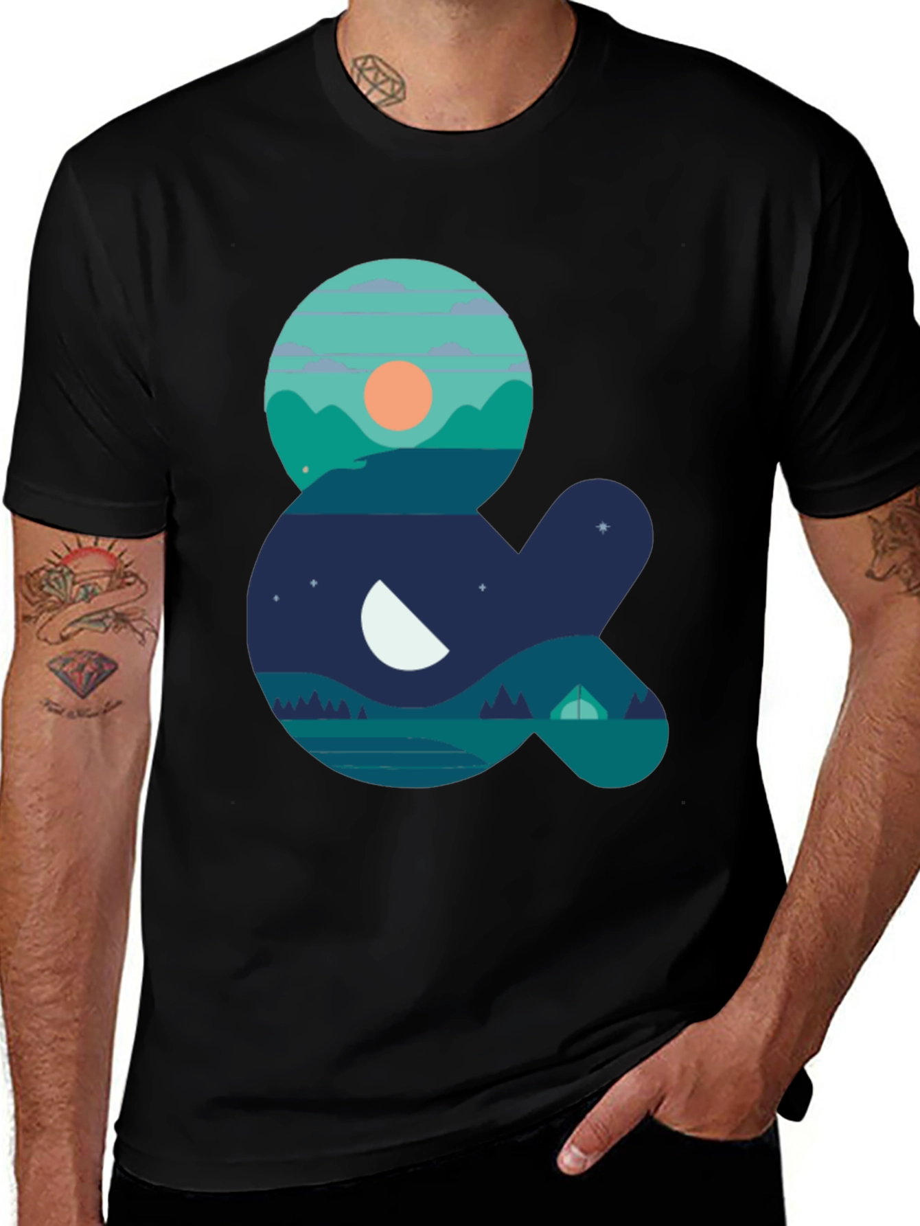Nature & Camping Graphic T-Shirt - Black