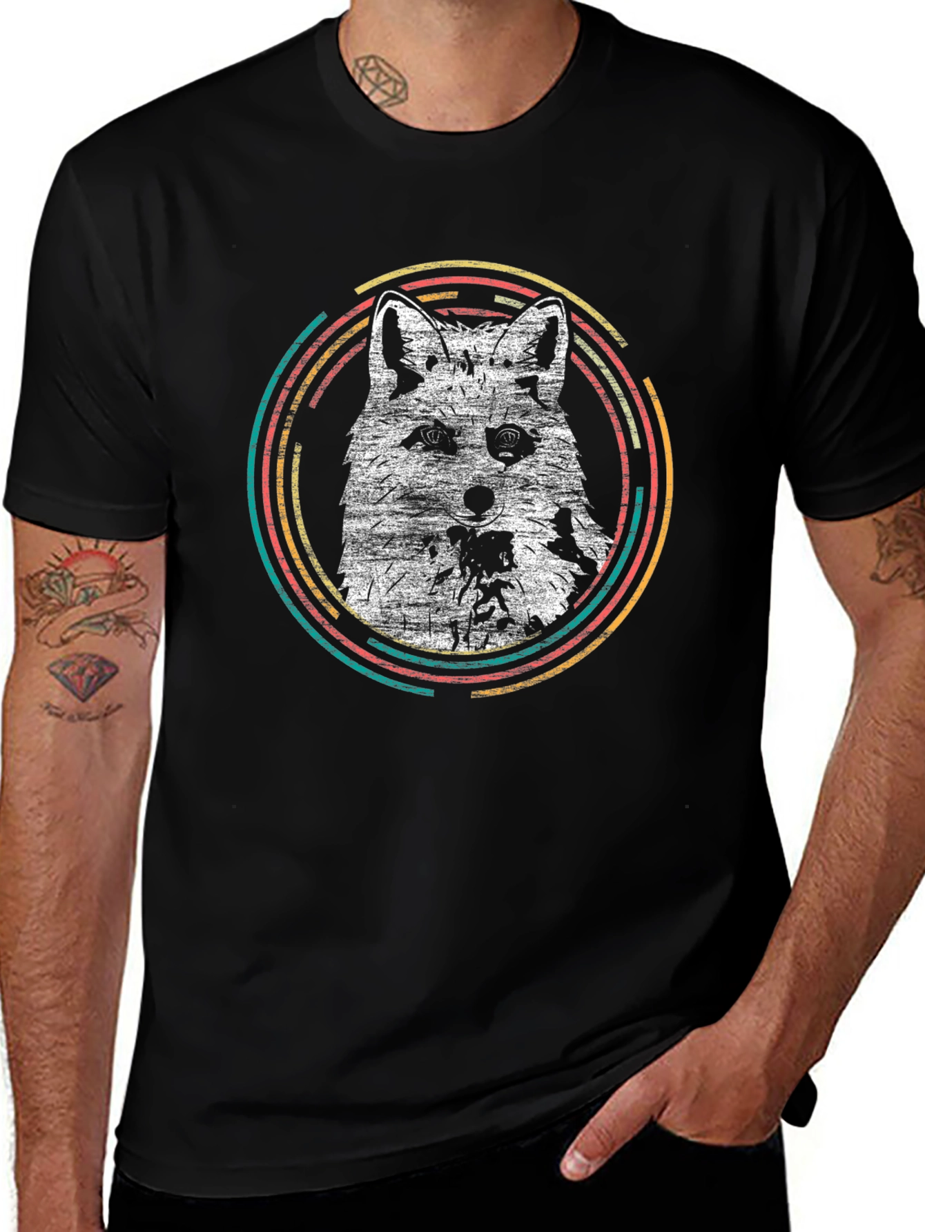 Retro Fox Graphic Tee - Mens Black T-Shirt