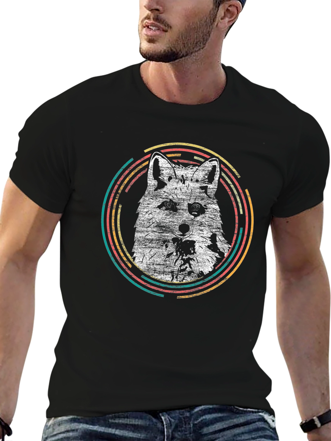 Retro Fox Graphic Tee - Mens Black T-Shirt
