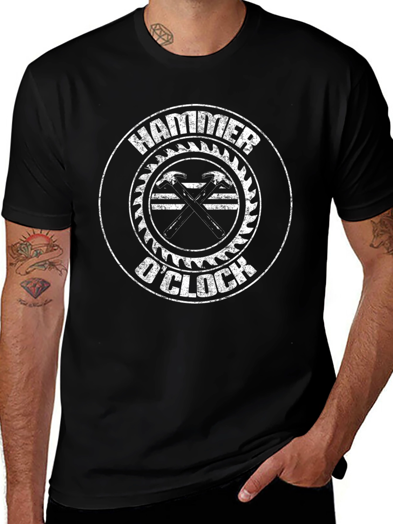 Hammer OClock Graphic T-Shirt - Black Crew Neck Tee