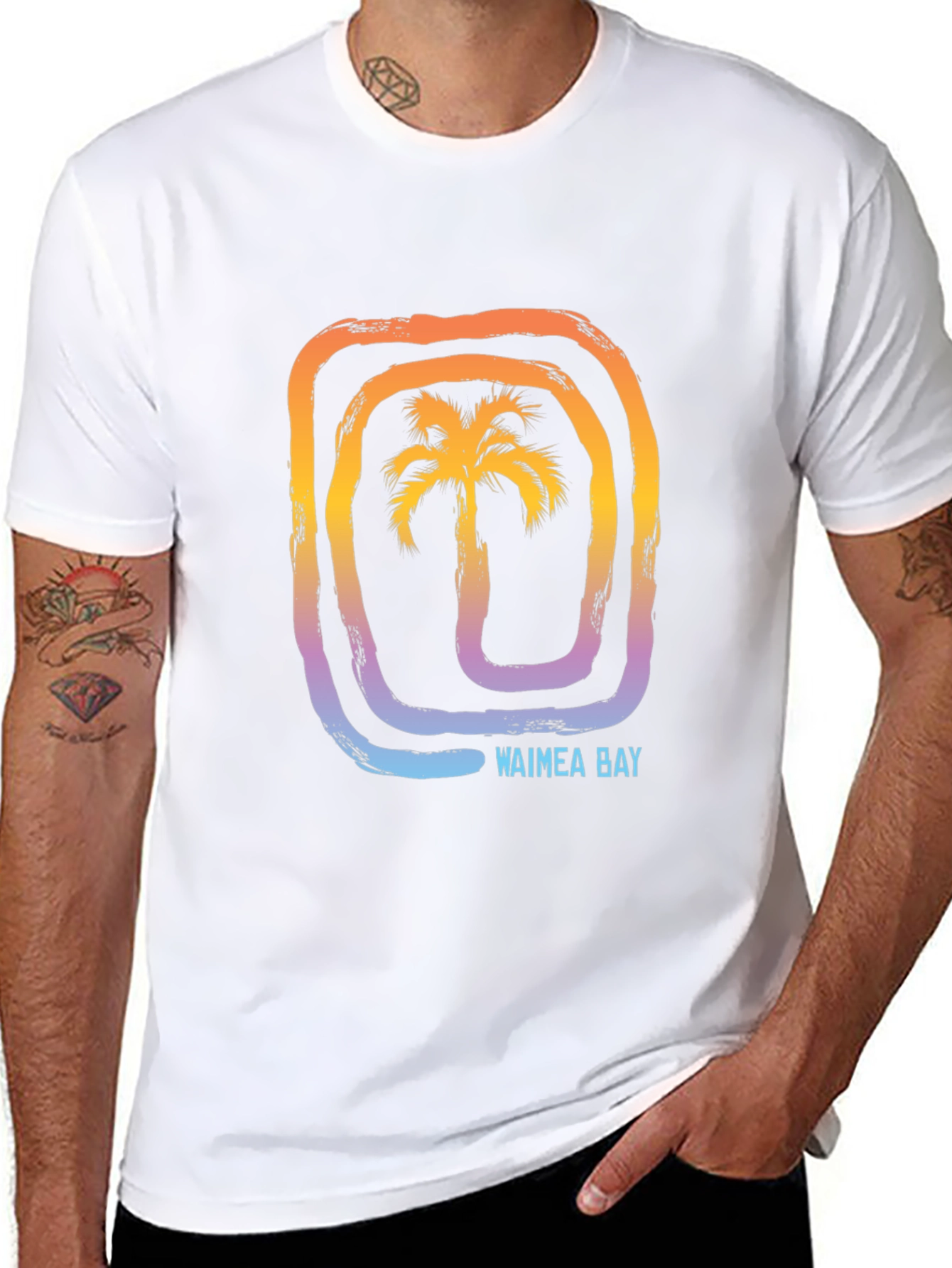 Waimea Bay Palm Tree Graphic T-Shirt - Black