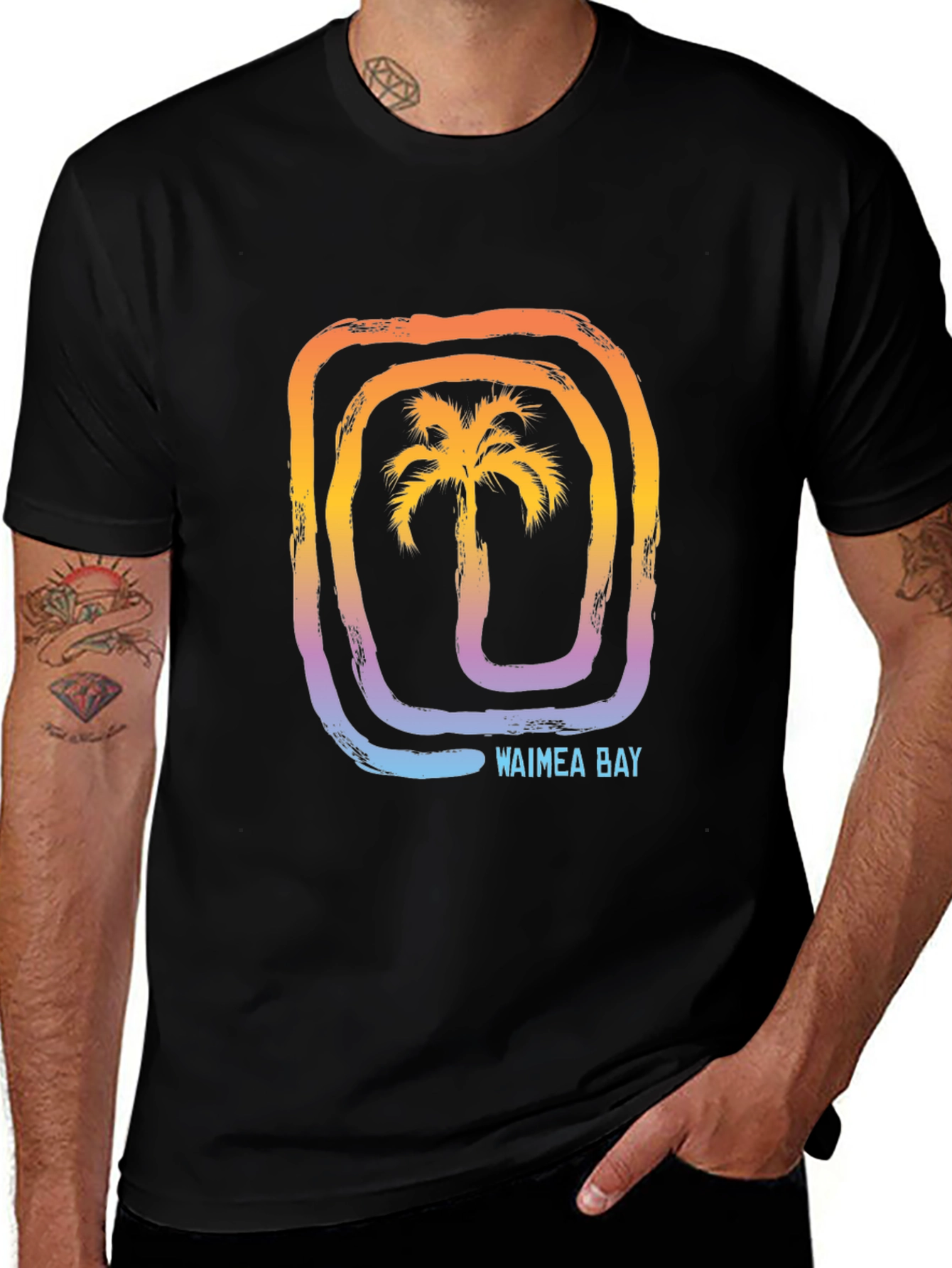 Waimea Bay Palm Tree Graphic T-Shirt - Black