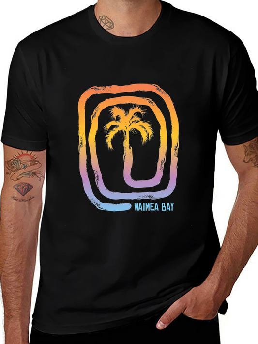 Waimea Bay Palm Tree Graphic T-Shirt - Black