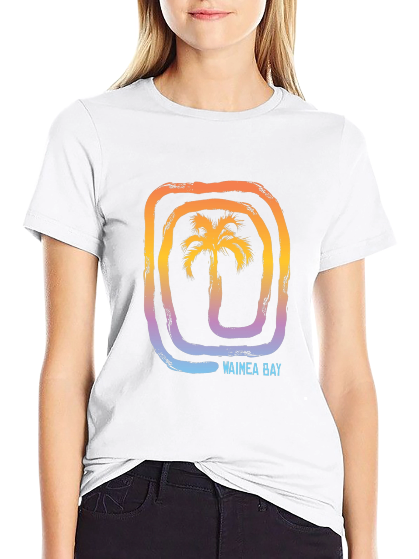 Waimea Bay Palm Tree Graphic T-Shirt - Black