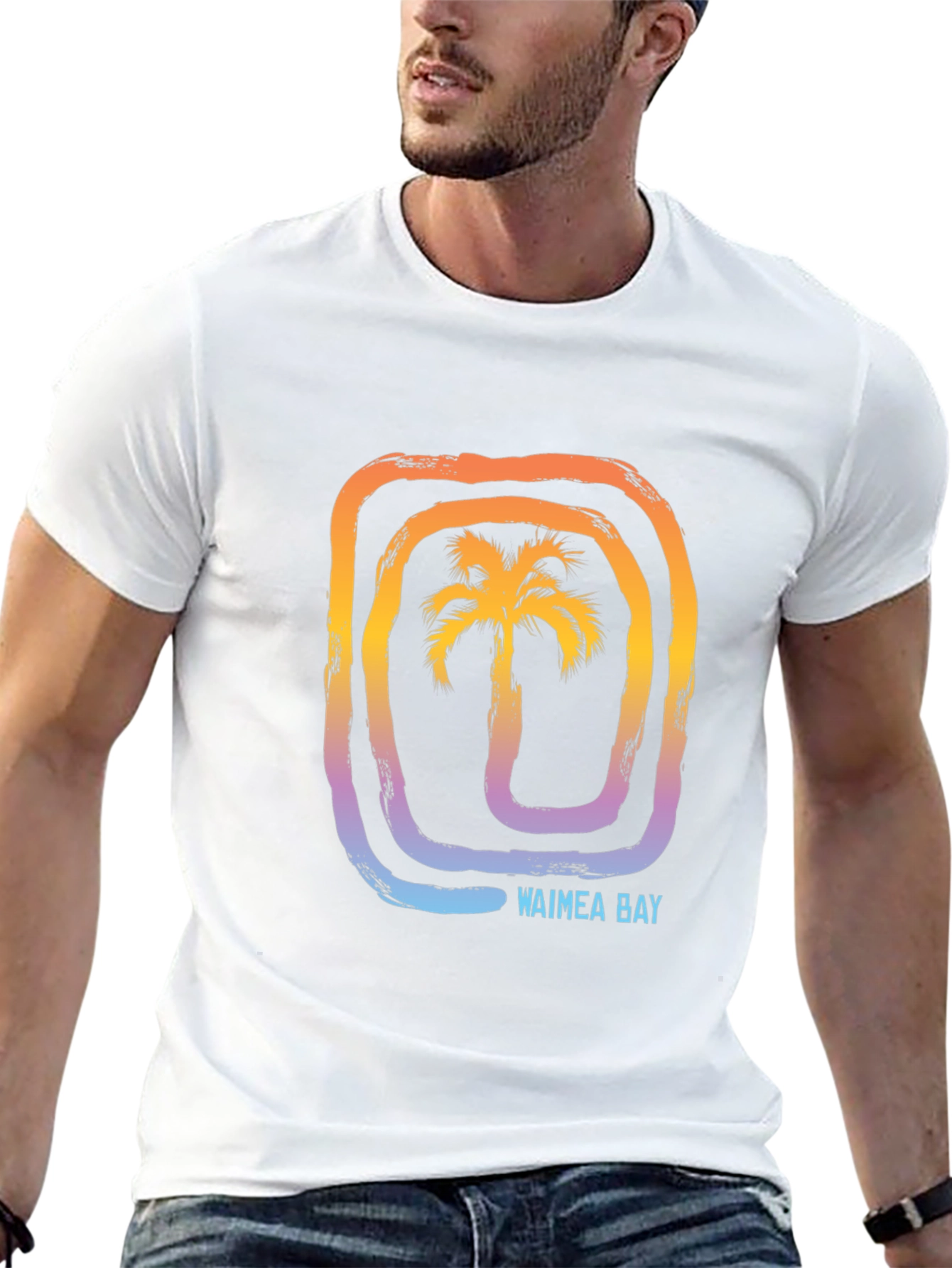 Waimea Bay Palm Tree Graphic T-Shirt - Black