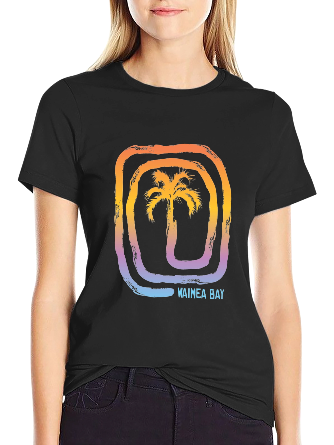 Waimea Bay Palm Tree Graphic T-Shirt - Black